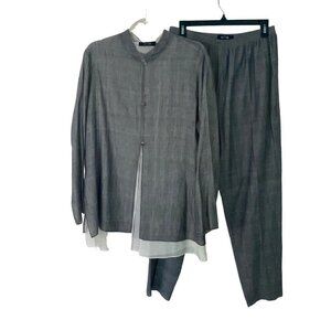 Nitya Womens Two Piece Set Jacket And Pants Suit Size 10 Gray Pure Cotton